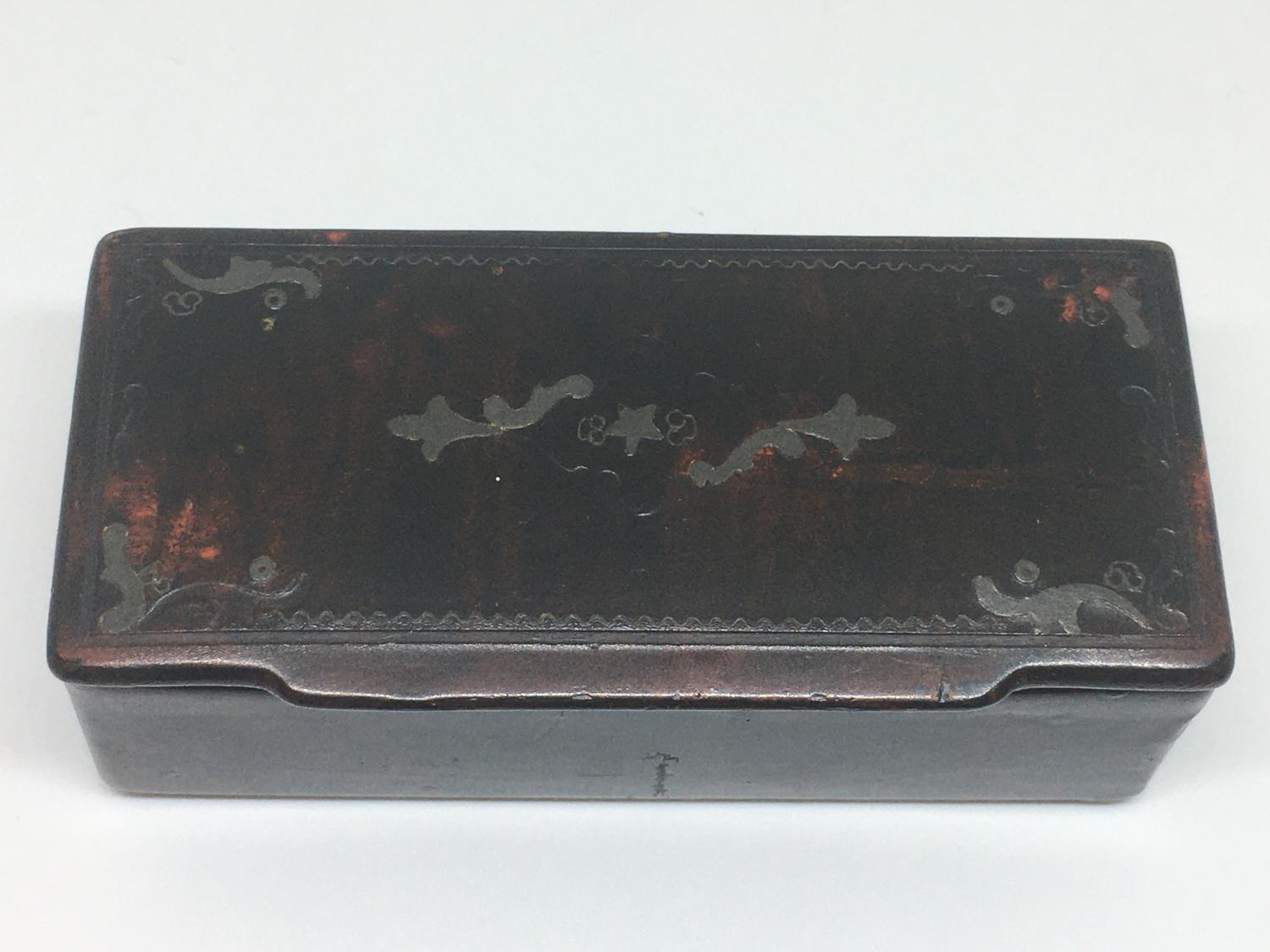 19th Century Papier Mache Snuff Box With Silver Pique Work