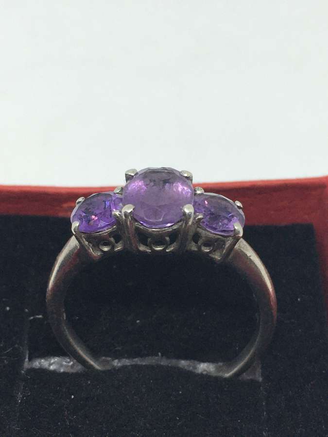 925 Silver Ring With Three Purple Stones