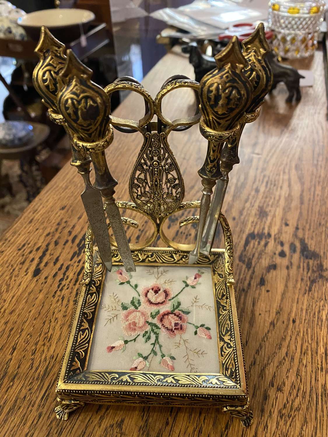 Ornate Brass & Embroidered Manicure Set