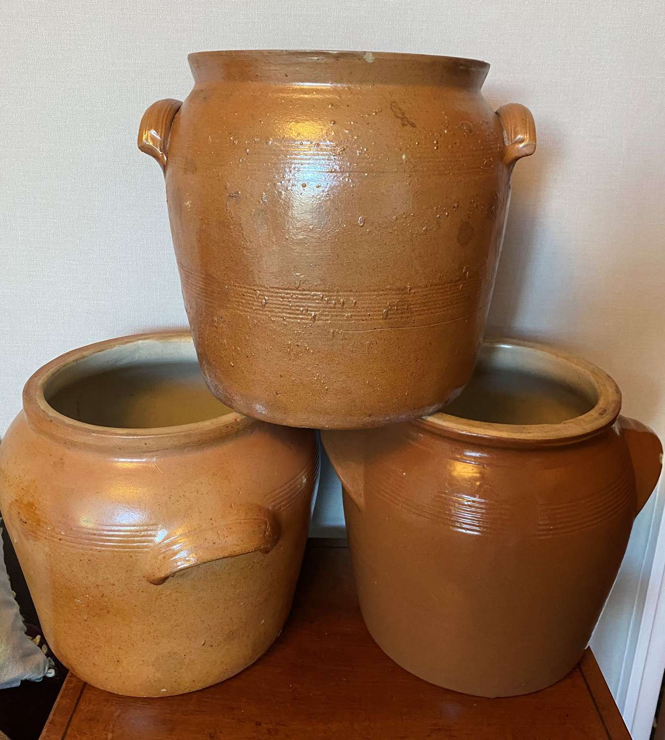 Large French Glazed Terracotta Confit Pots