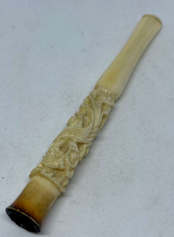 Antique Chinese Carved Bone Cigarette Holder