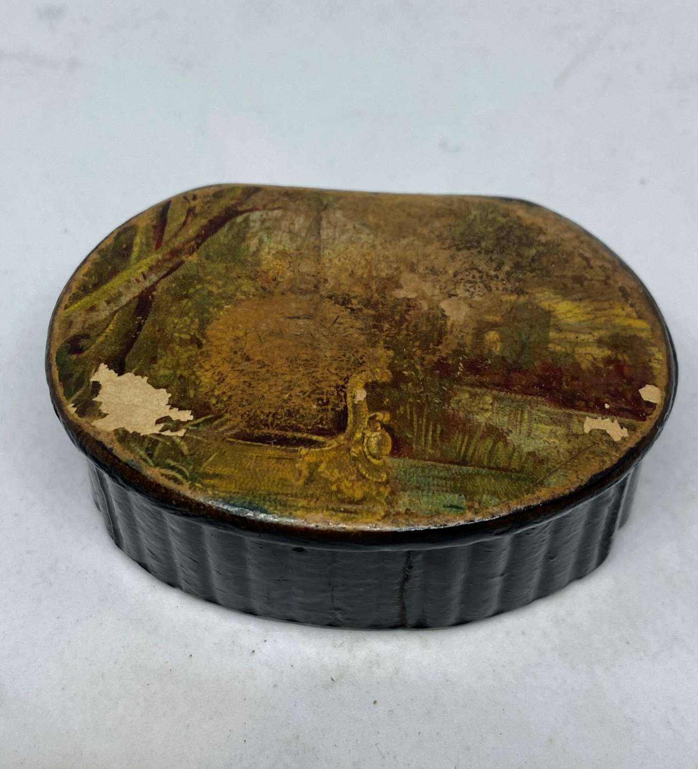 Late Georgian Papier Mache Snuff Box With Painted Lid