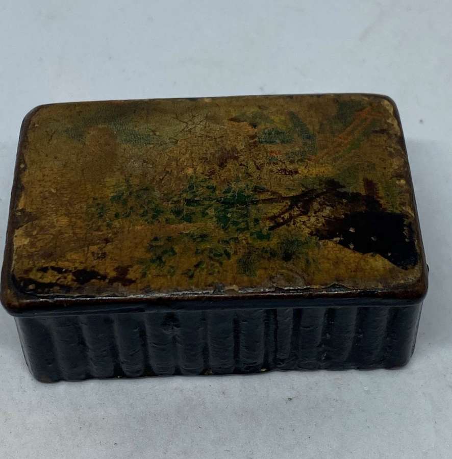 Late Georgian Papier Mache Snuff Box With Painted Lid