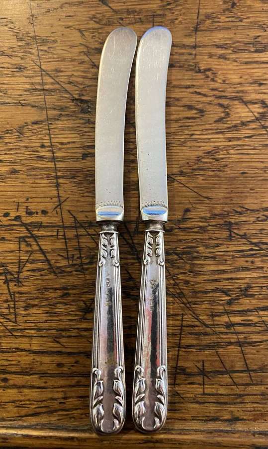 Pair Of Solid Silver Handled Butter Knives