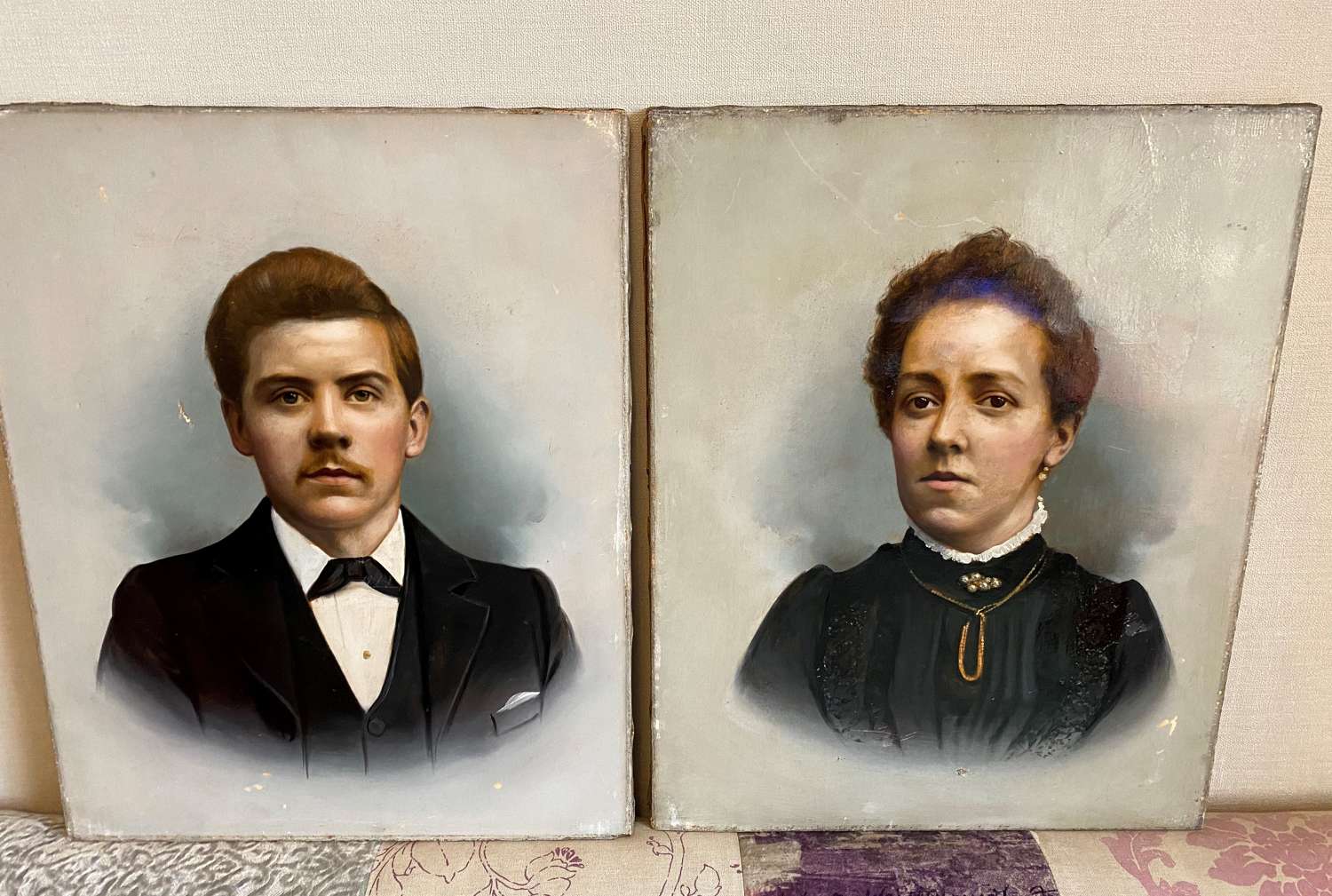 Pair Of Edwardian Oil On Canvas Portraits