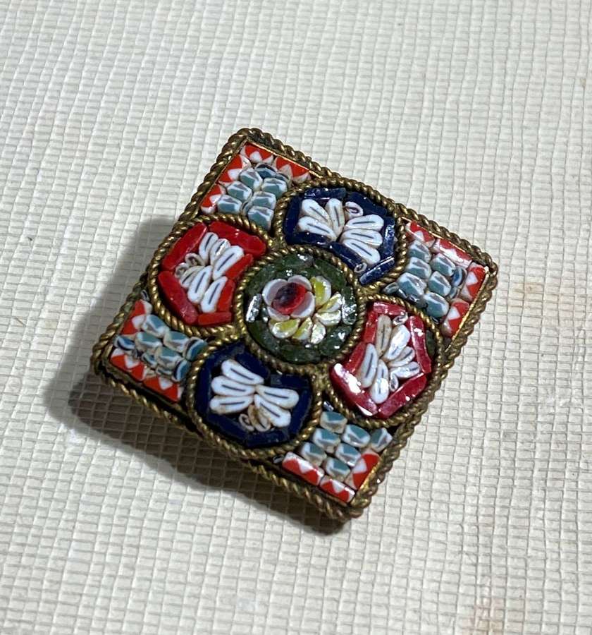 Antique Micro Mosaic Brooch With Dragonflies