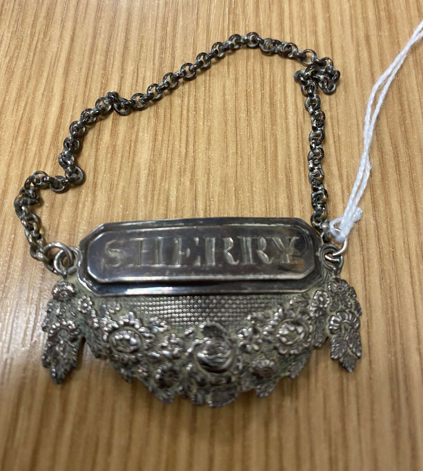 Antique Solid Silver Sherry Decanter Label