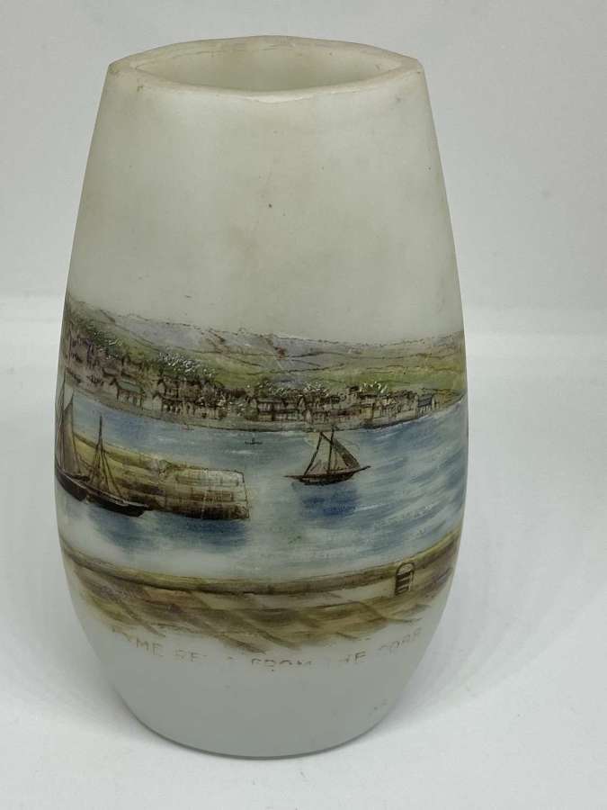 Dolhain Wirth Opaque Glass Vase With Harbour Scene