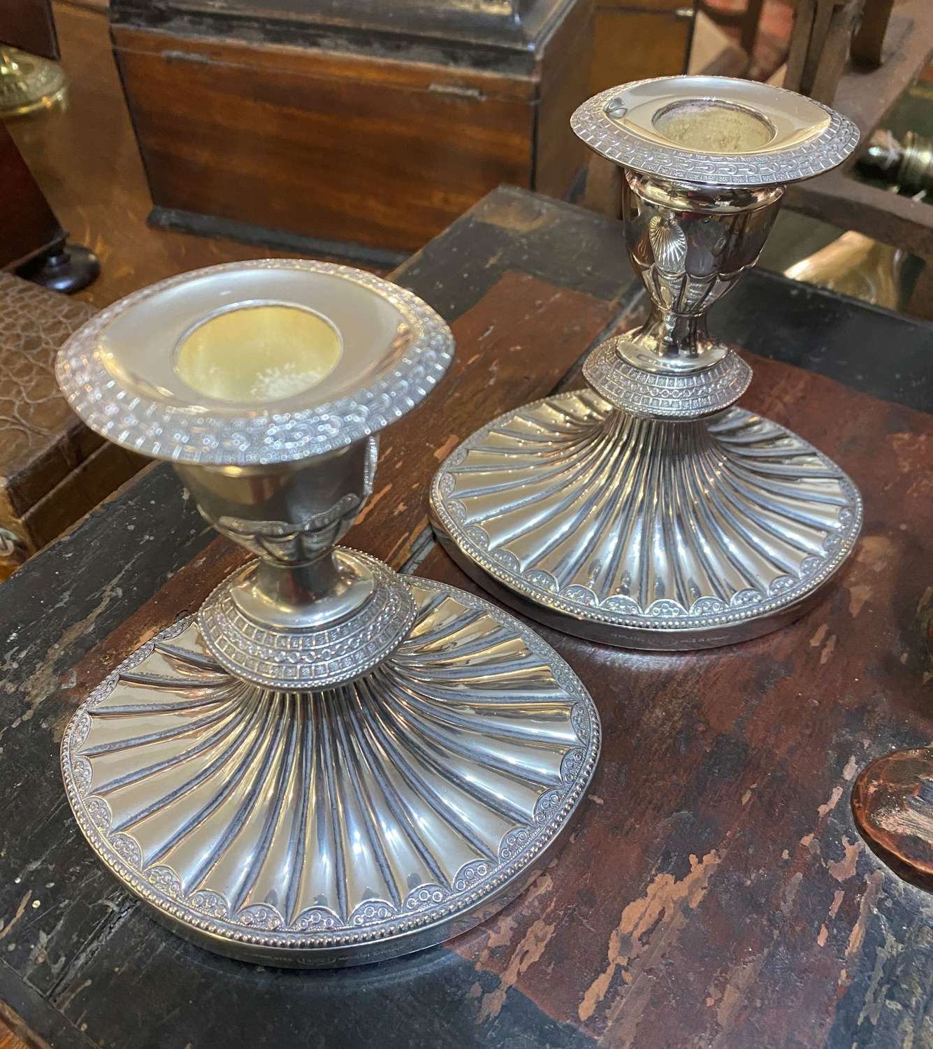 Pair Of Silver Plated Falstaff Candlesticks