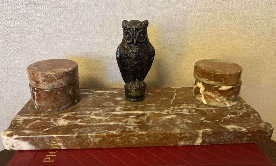 Art Deco Marble Desk Stand With Owl