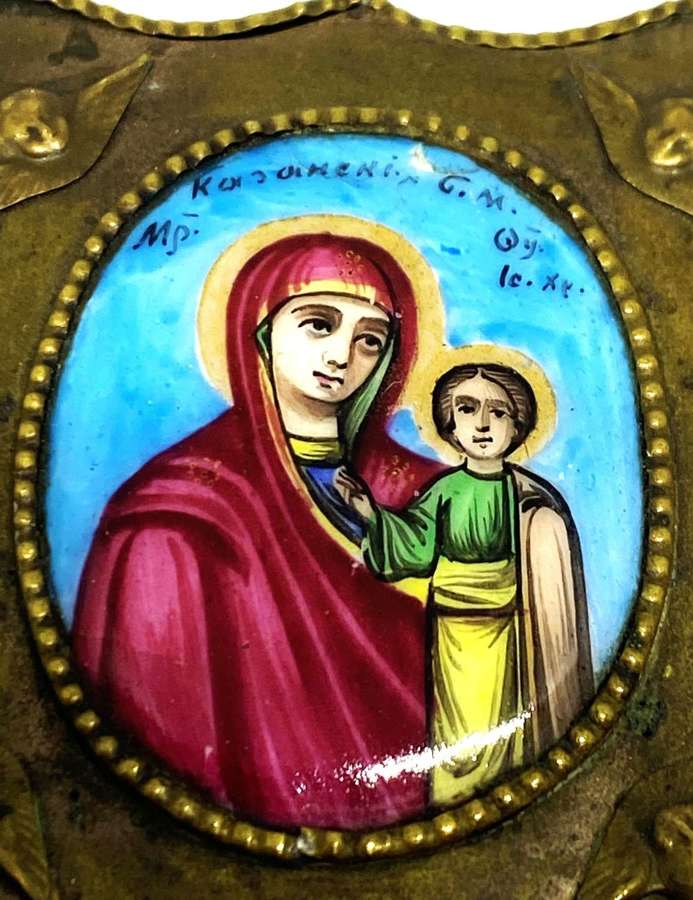 Rare Russian 18thC Painted Enamel Religious Icon