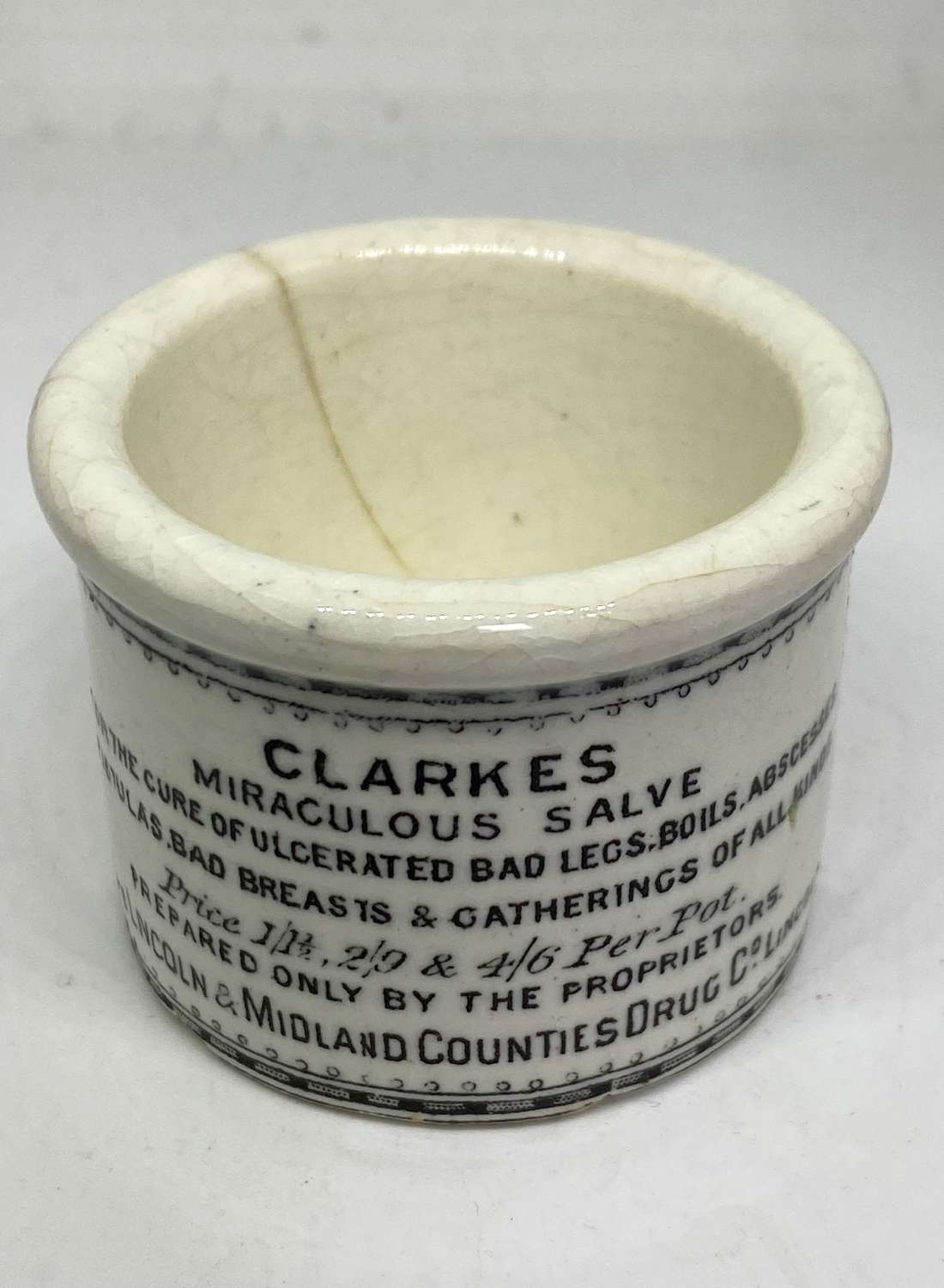 Antique Clarke's Miraculous Salve Pot