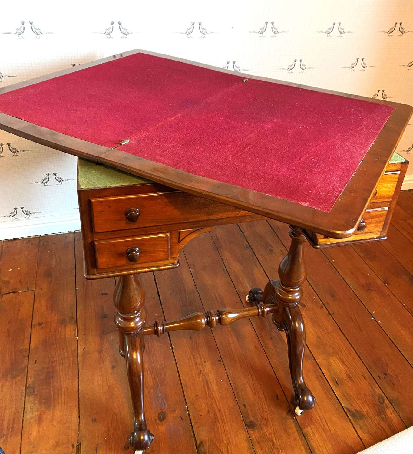 Swivel Top Card Table With Drawers