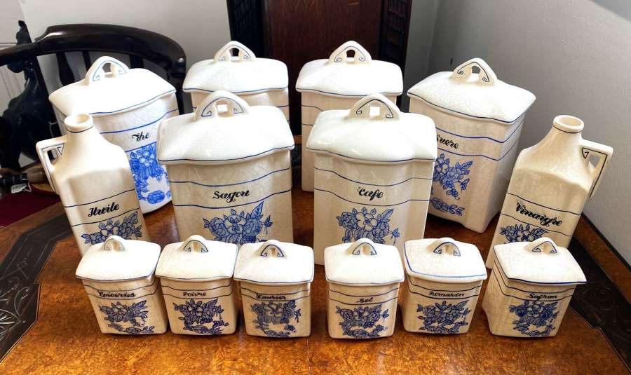 Set Of 14 Vintage French Kitchen Storage Jars