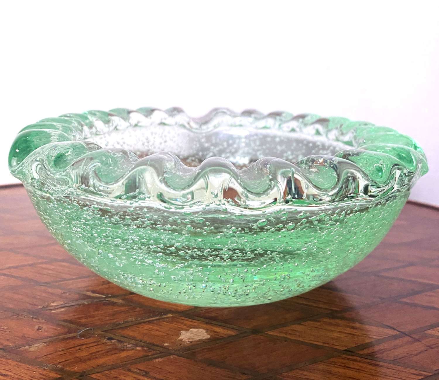 Daum Nancy Green Glass Ashtray Dish