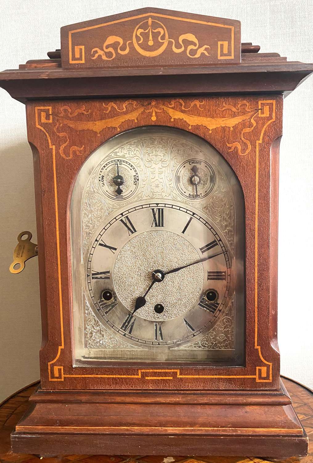 Edwardian Sheraton Style Chiming Mantel Clock