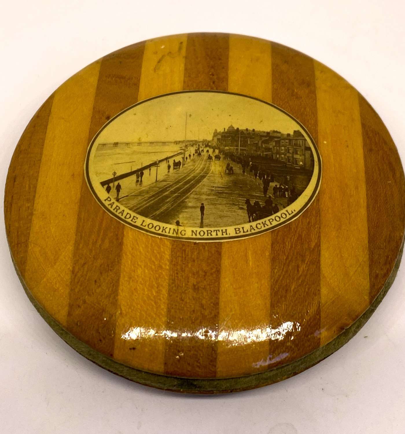 Mauchline Ware Alternate Woods Pin Disc - Blackpool