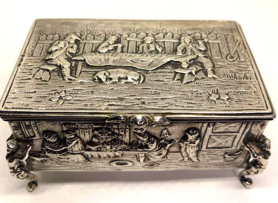 Ornate Silver Snuff Box On Caryatid Legs