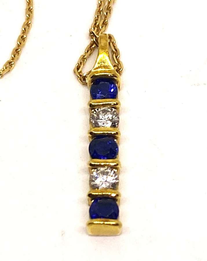 18ct Gold Sapphire & Diamond Pendant On Chain