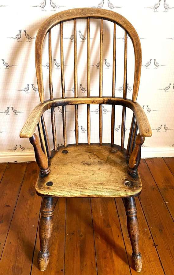 19th Century Ash & Elm Child's Windsor Armchair