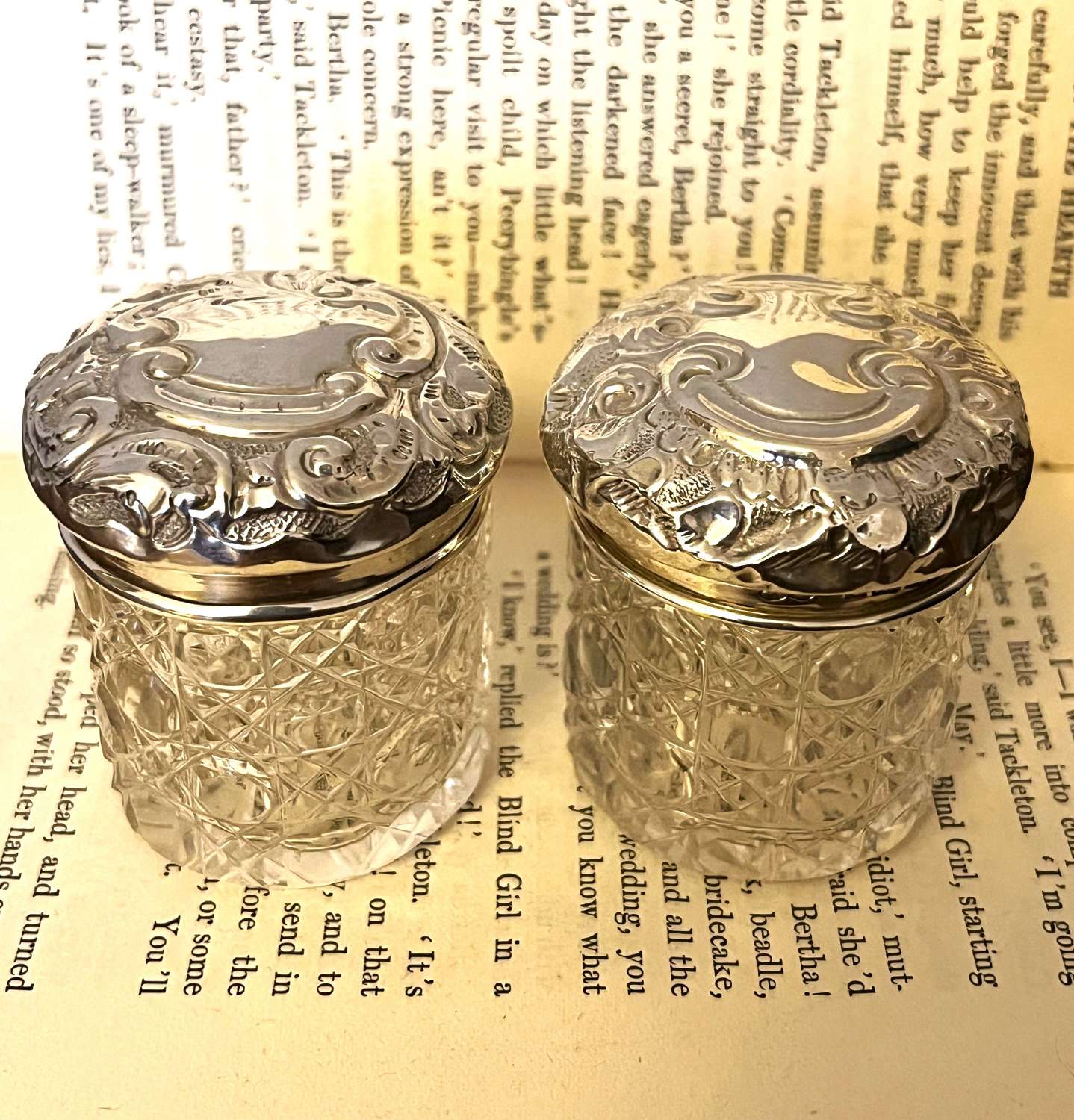 Pair George V Silver Topped Glass Jars