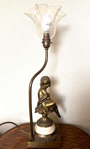French Gilt Brass Figural Table Lamp