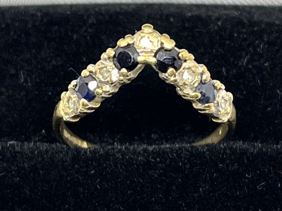 9ct Gold Sapphire & Diamond Chevron Ring