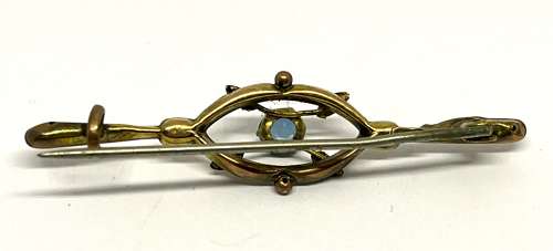 9ct Gold & Aqua Stone Brooch