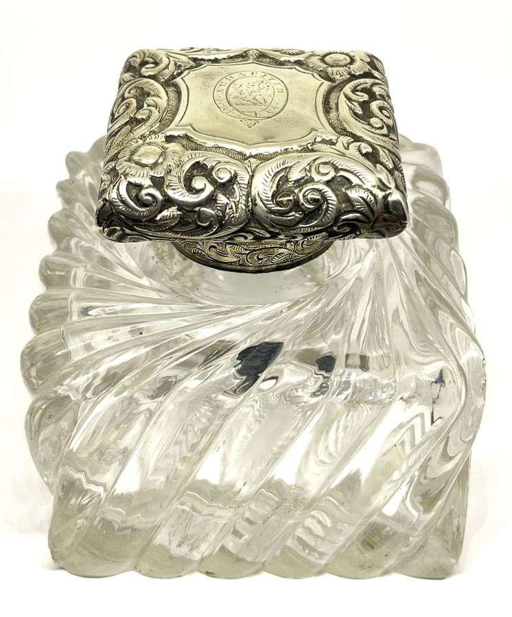 Large Silver Topped Glass Inkwell