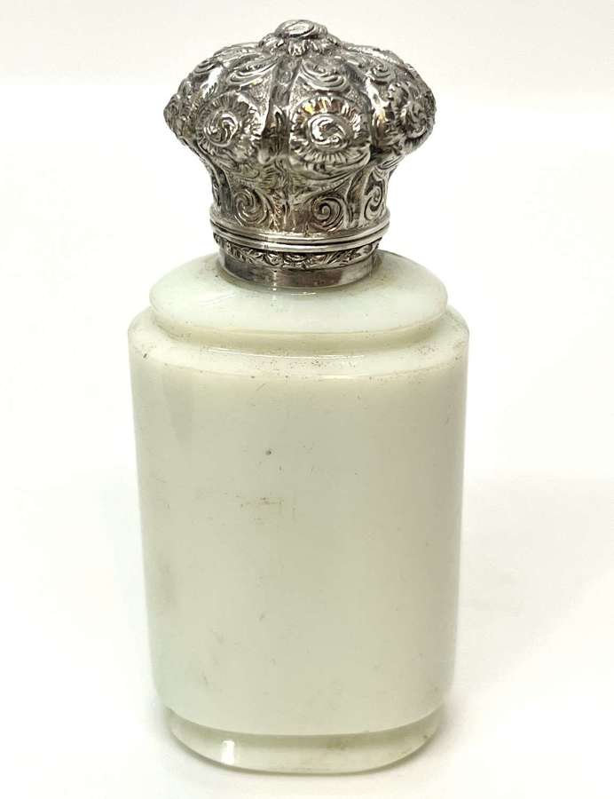 Victorian Milk Glass & Silver Perfume Bottle