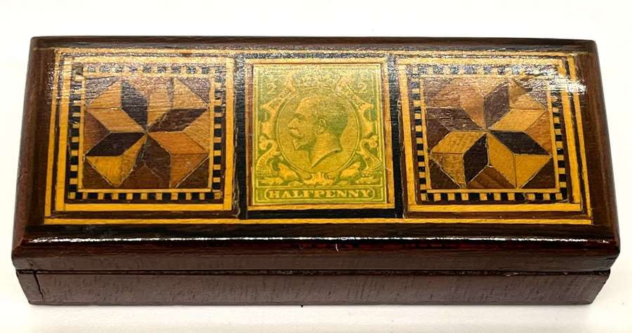 Victorian Tunbridge Ware Inlaid Three Section Stamp Box