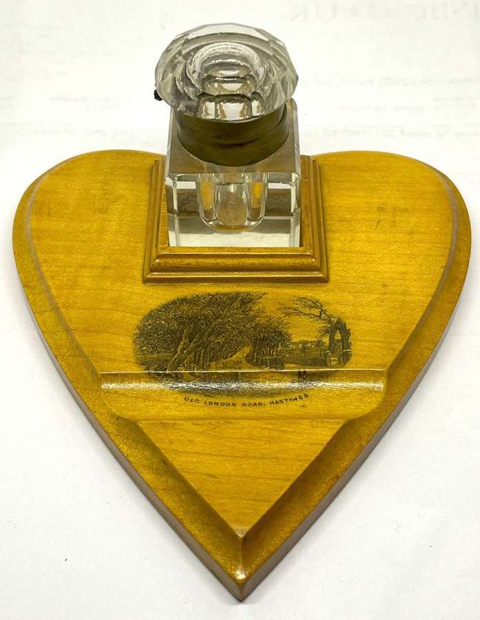Mauchline Ware Heart Shaped Desk Stand With Inkwell