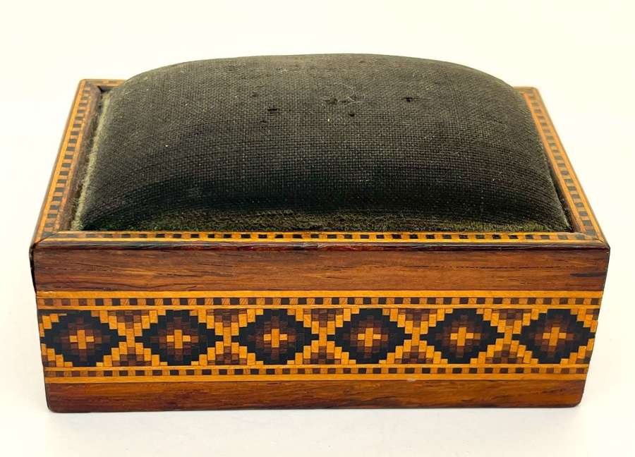 Victorian Tunbridge Ware Dewing Box & Pin Cushion