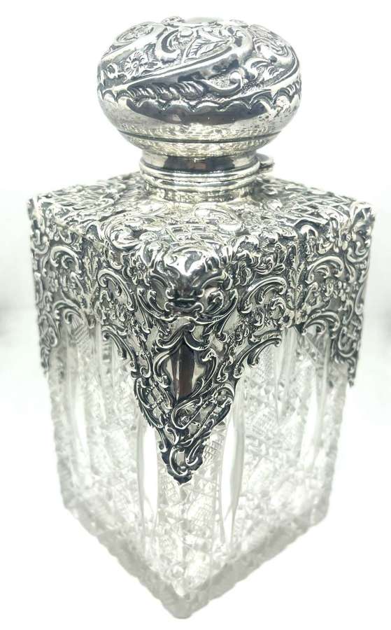 Large Cologne Bottle With Silver Top & Shoulders