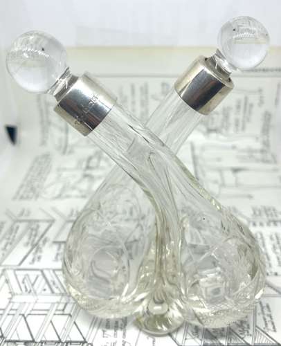 Silver Collared Double Condiment Decanter