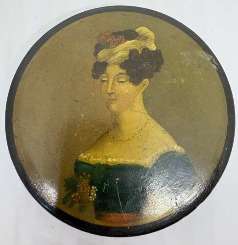 Fine Papier Mache Snuff Box With Painted Portrait