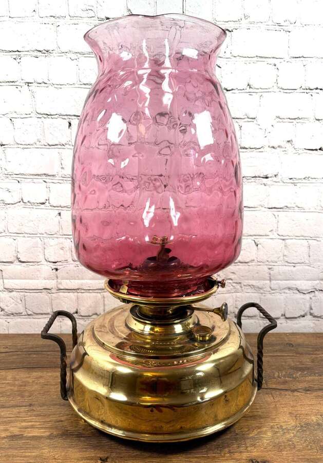 Beautiful Pulpit Cranberry Glass Oil Lamp/Heater