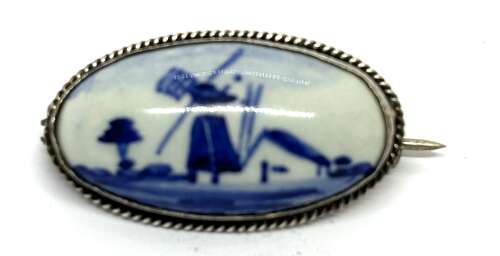 Dutch Silver Delft Brooch
