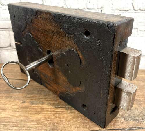 19th Century Oak Cased Stock Lock