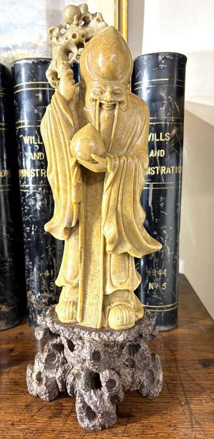 Large Carved Soapstone Figure Of Shou Lao