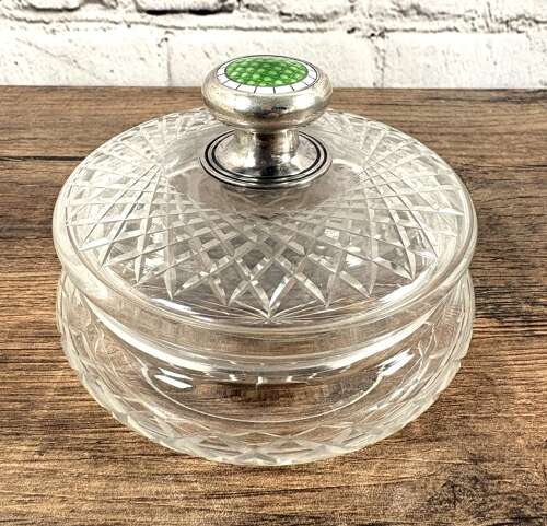 Cut Glass & Enamel Dressing Table Dish