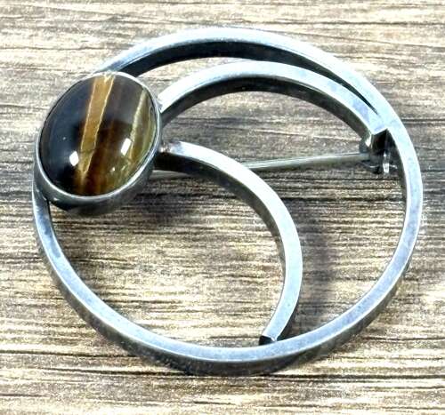 Orkey Silver & Tiger's Eye Cabochon Brooch